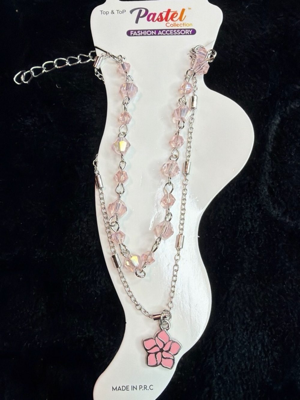 Pink Beaded Layered Necklace with Flower Charm